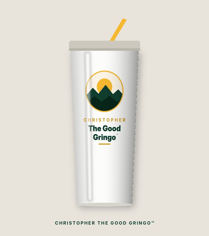 White 20 oz drink tumbler with the badge and wordmark